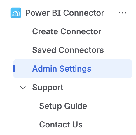 App navigation menu showing Admin Settings option