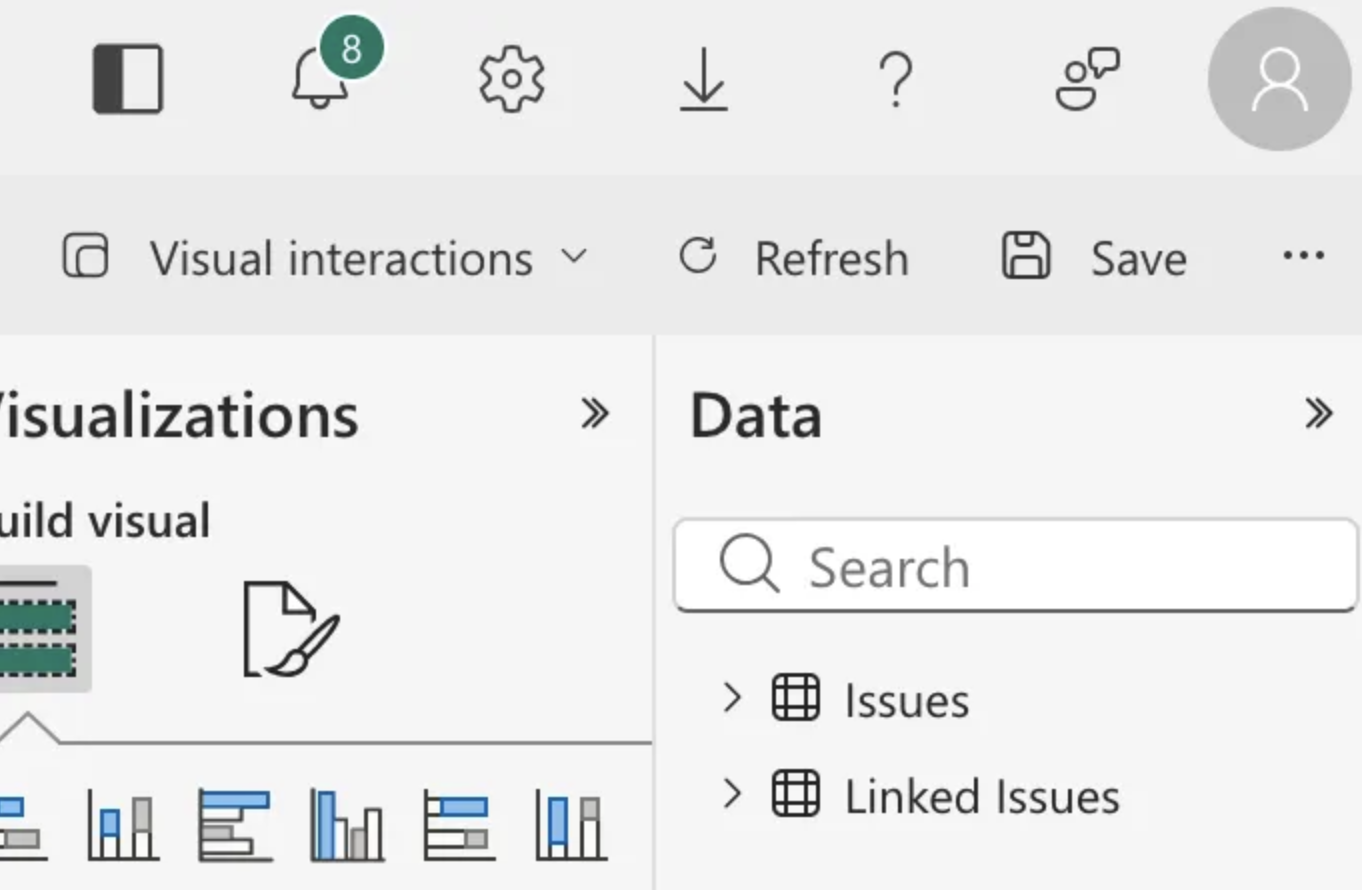 Power BI report view with data tables