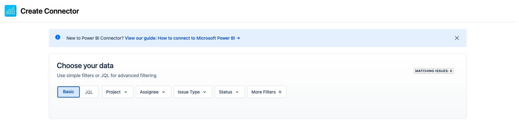 Basic filters interface with dropdown menus for project, assignee, and issue type