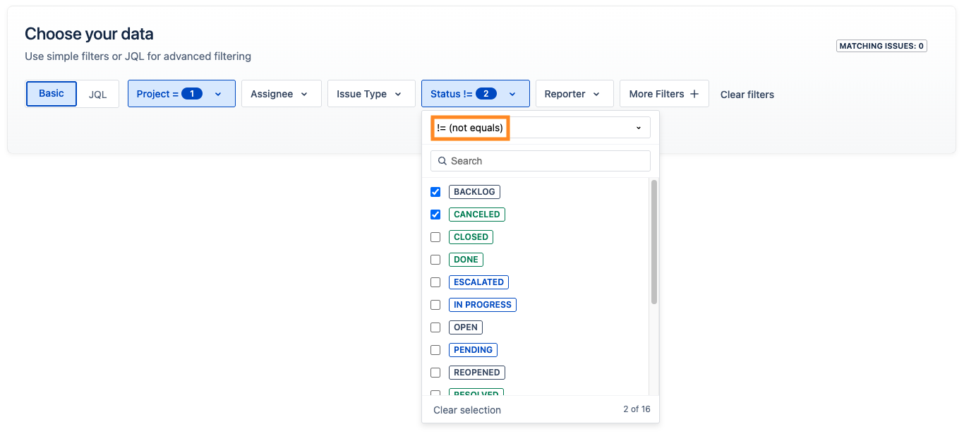 Basic filters with multiple selections and exclusions