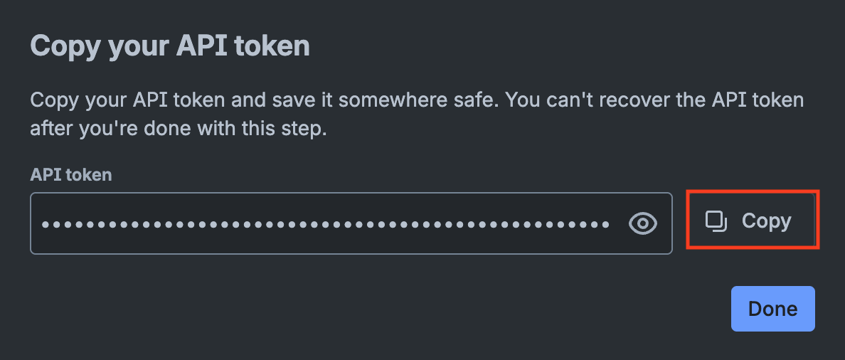 Access token created successfully with copy button
