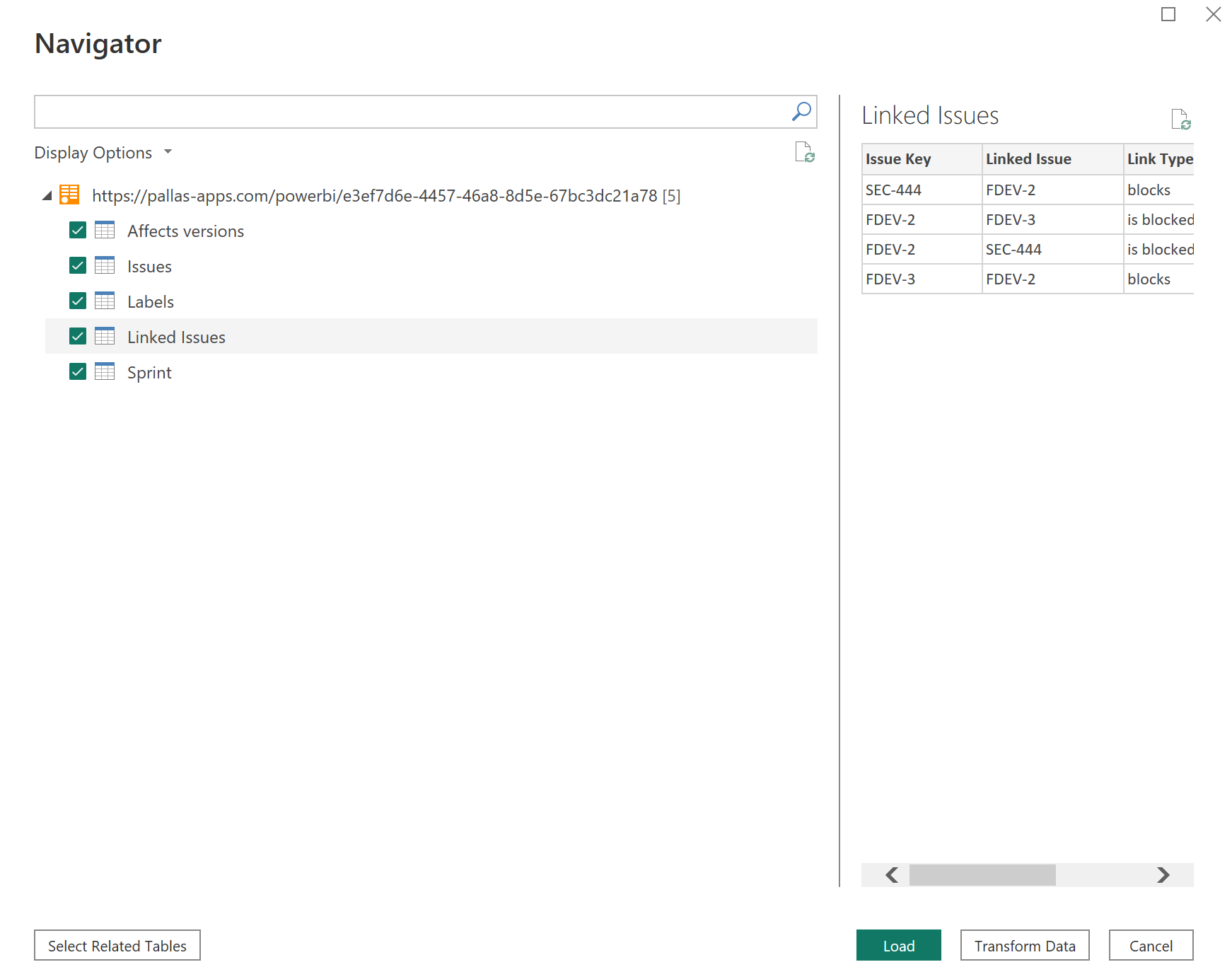 Power BI Navigator with Load button