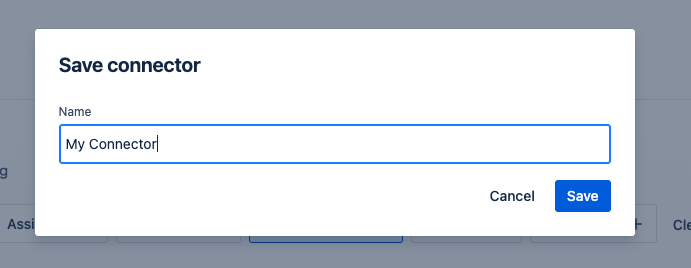 Save connector dialog with name input field