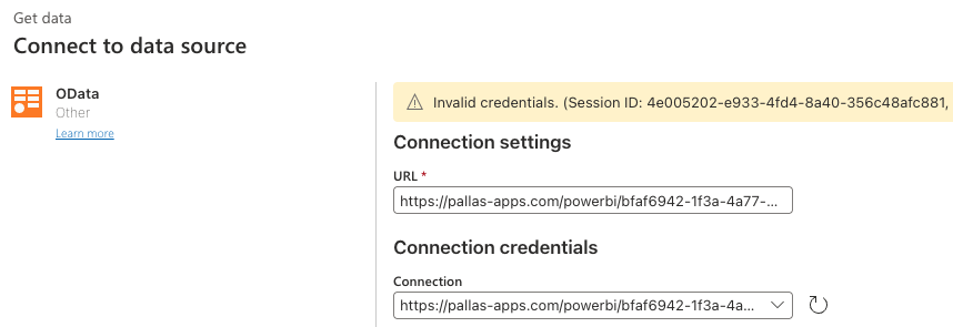 Invalid Credentials error message in Power BI