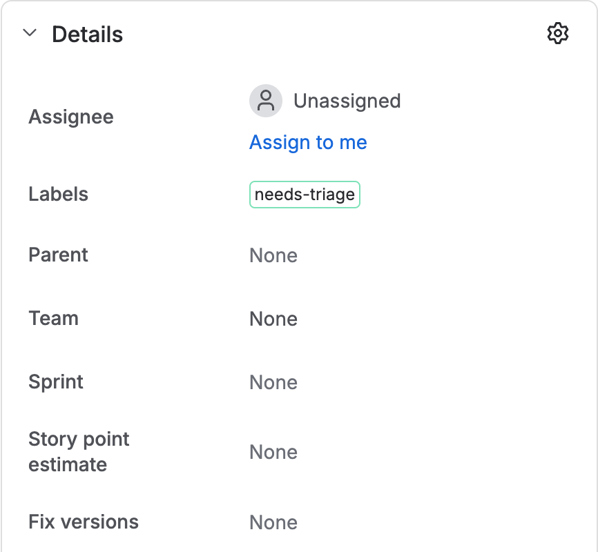 The work item details panel showing it is still unassigned and now carries the needs-triage label